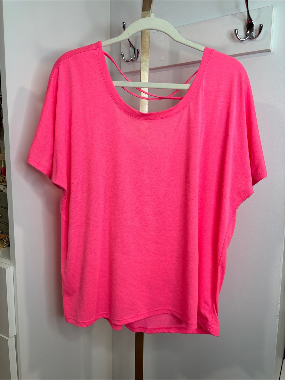 RBX Neon Pink Short-Sleeve Scoop Neck Top with Back Straps